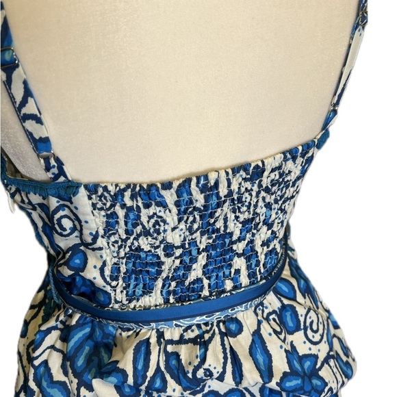 Current Air Blue and White Floral Midi Dress Crochet Accent Belted Pockets Small - Picture 9 of 14